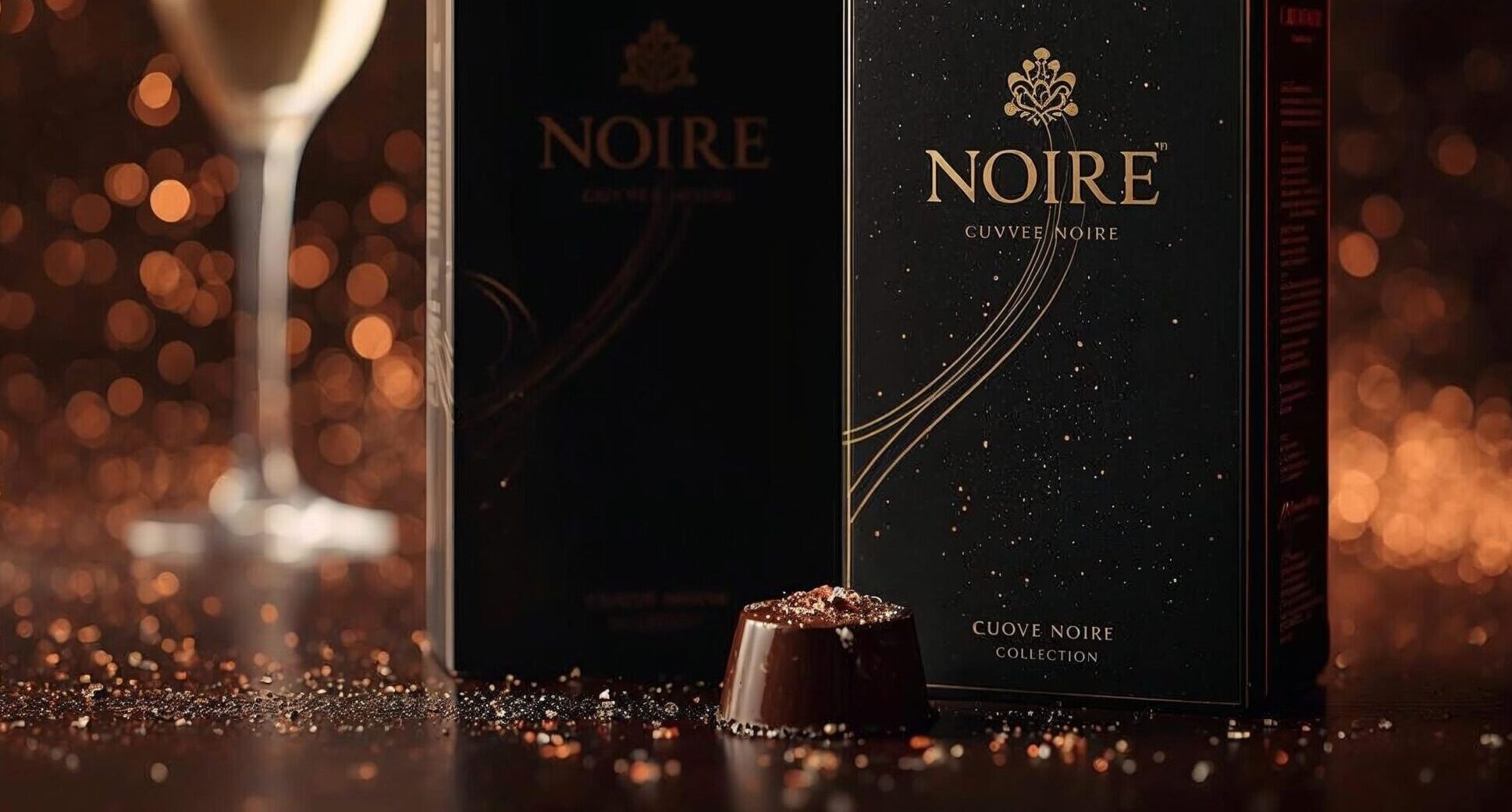 Cuvée Noire champagne luxury chocolates - gold-dusted luxury truffles from Noire's handcrafted collection